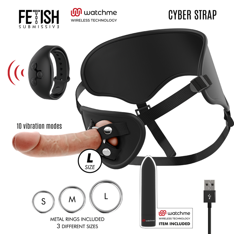 Fetish Submissive Cyber Strap – Justerbara bäckenet med dildo och fjärrcontrollerad vibrator