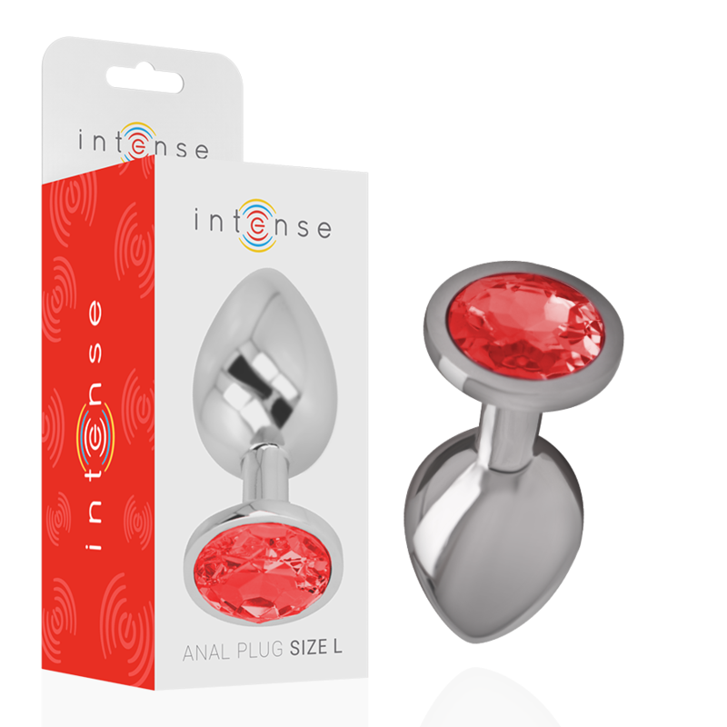 Intense – Metallanalplug med röd kristall, storlek L
