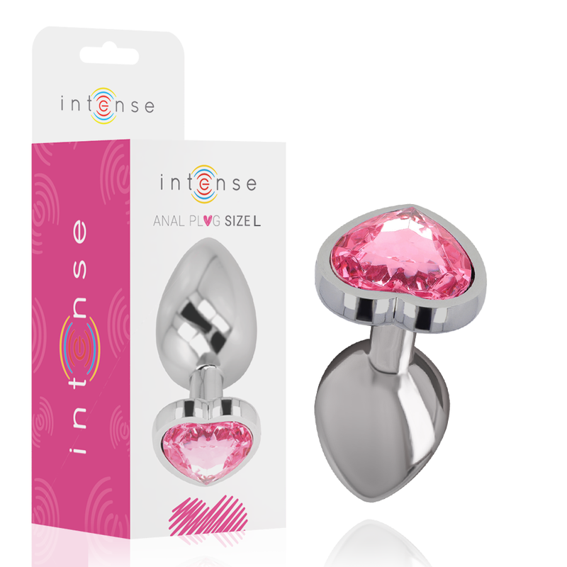 Intense – Metallanalplug med diamantdekor, rosa hjärta, storlek L