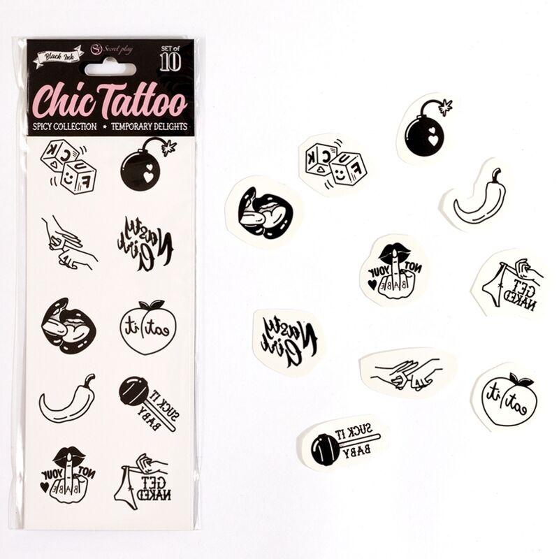 Set med 10 tillfälliga tatueringar – Spicy Collection