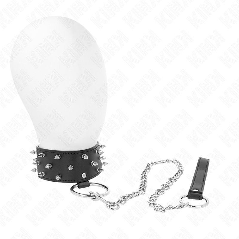 Halsband med koppel och silverstudsar 65 cm – justerbar 36-43 cm