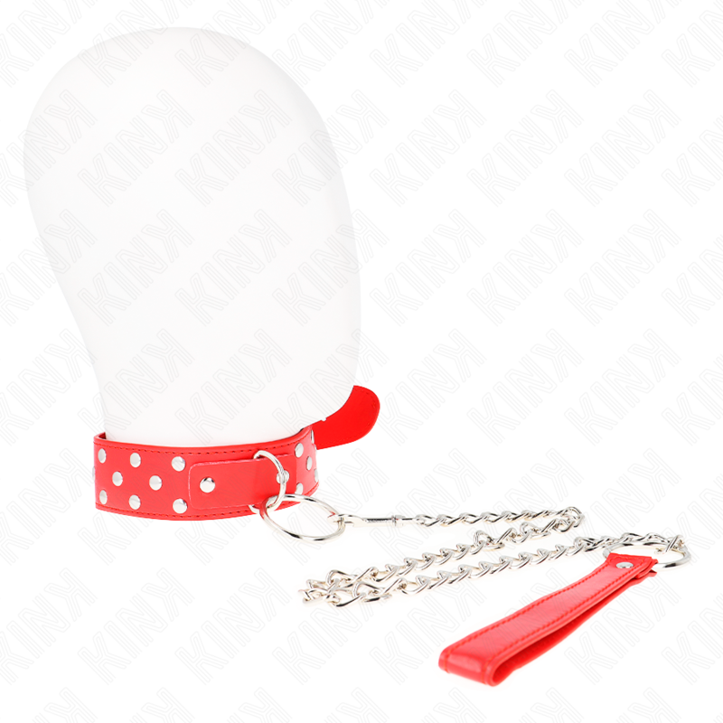 KINK Halsband med Nitar och Kedja i Röd – Justerbara 36–50 cm