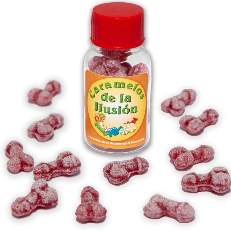 Pikanta penisformade godis – jordgubbar och körsbär, 12-pack