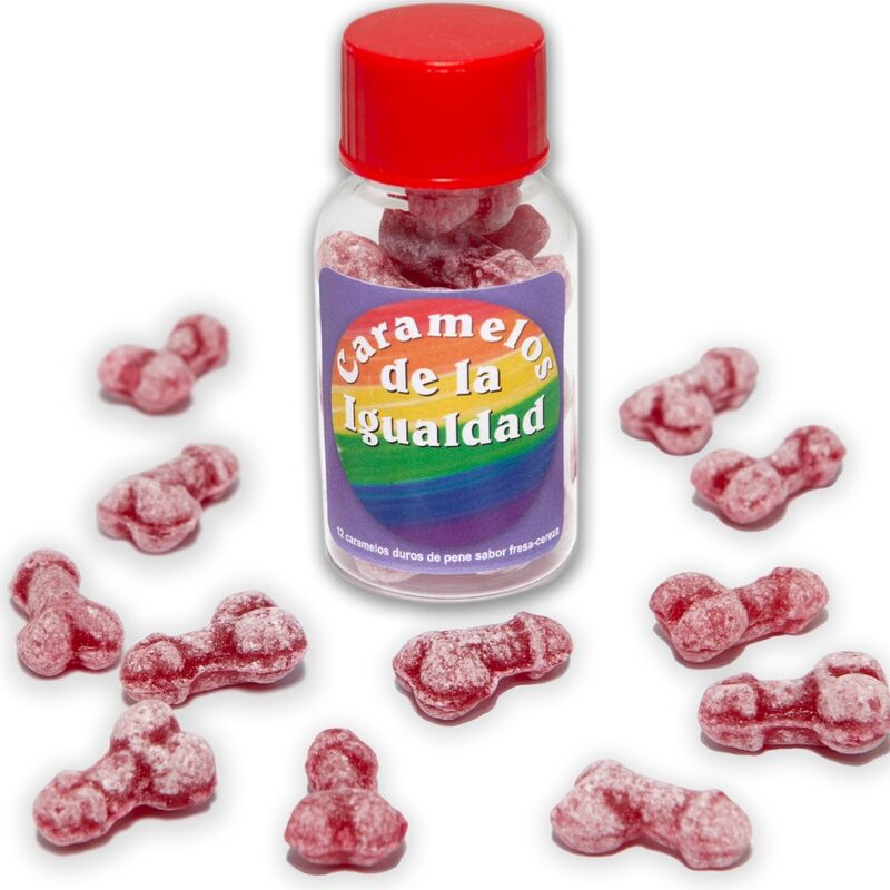 Penisformade godis med jordgubbs- och körsbärssmak – 12-pack