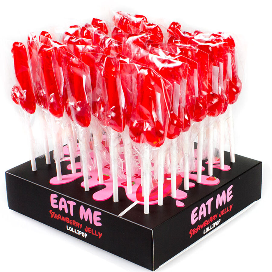 Penisformad jordgubbslollipop – 40-pack display
