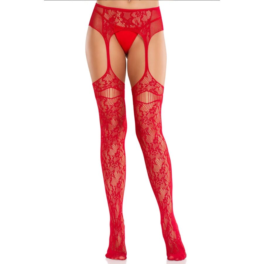 Spetsstromper med garter – röd