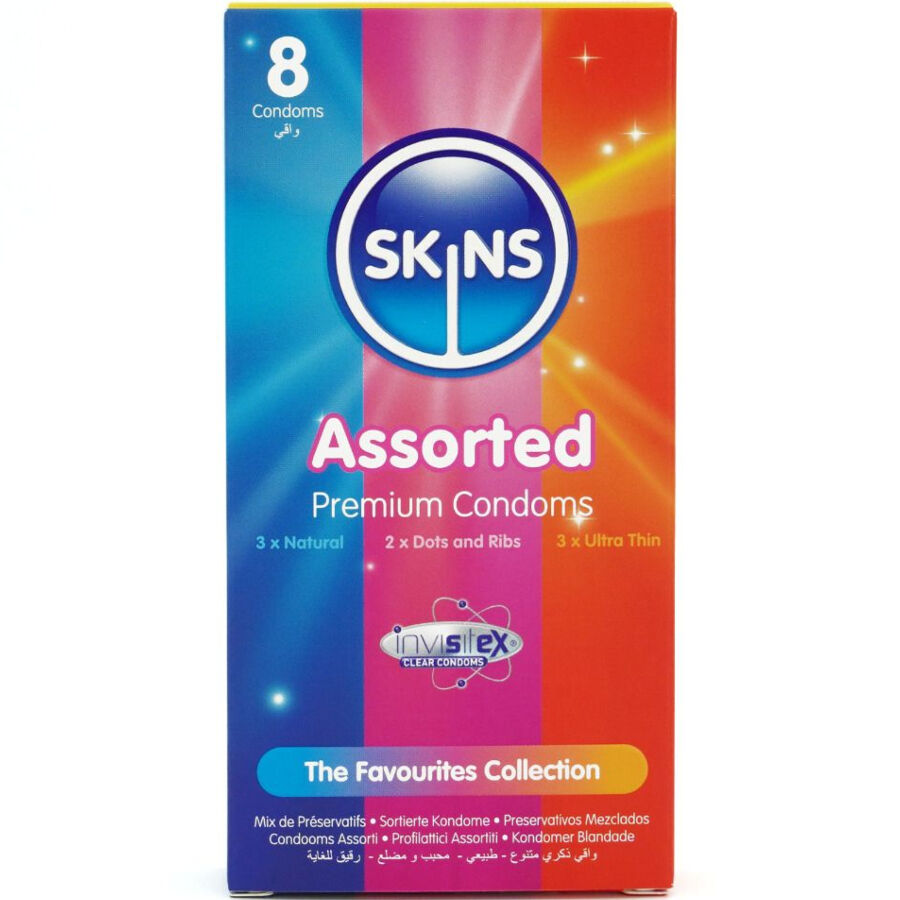 SKINS Prémiumi Kondomer – Blandpack 8-pack