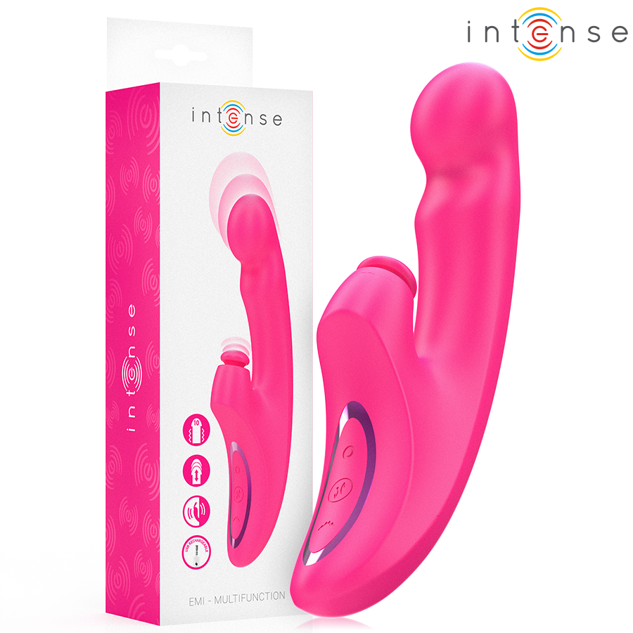 Emi – Trippel vibrator med sugfunktion, 13,5 cm, rosa