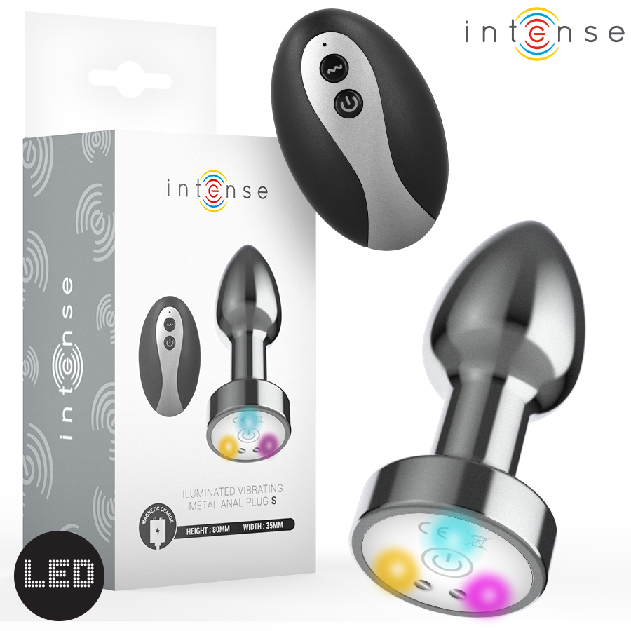 Intense – Vibrerande metallanalplug med LED-ljus och fjärrkontroll, storlek S