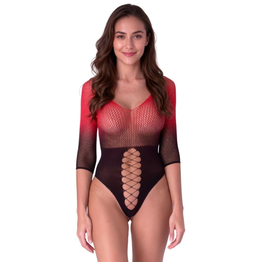 Passion BS118 – Mesh Bodystocking i Svart och Rött