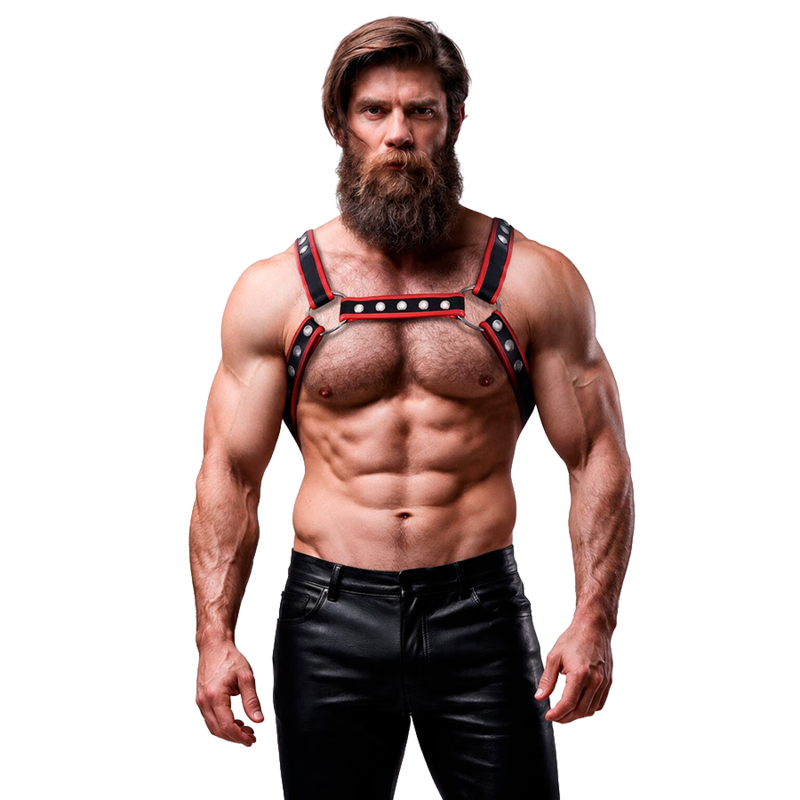 Bulldog Chest Harness – Herr Ekologiskt Skinn Svart/Röd