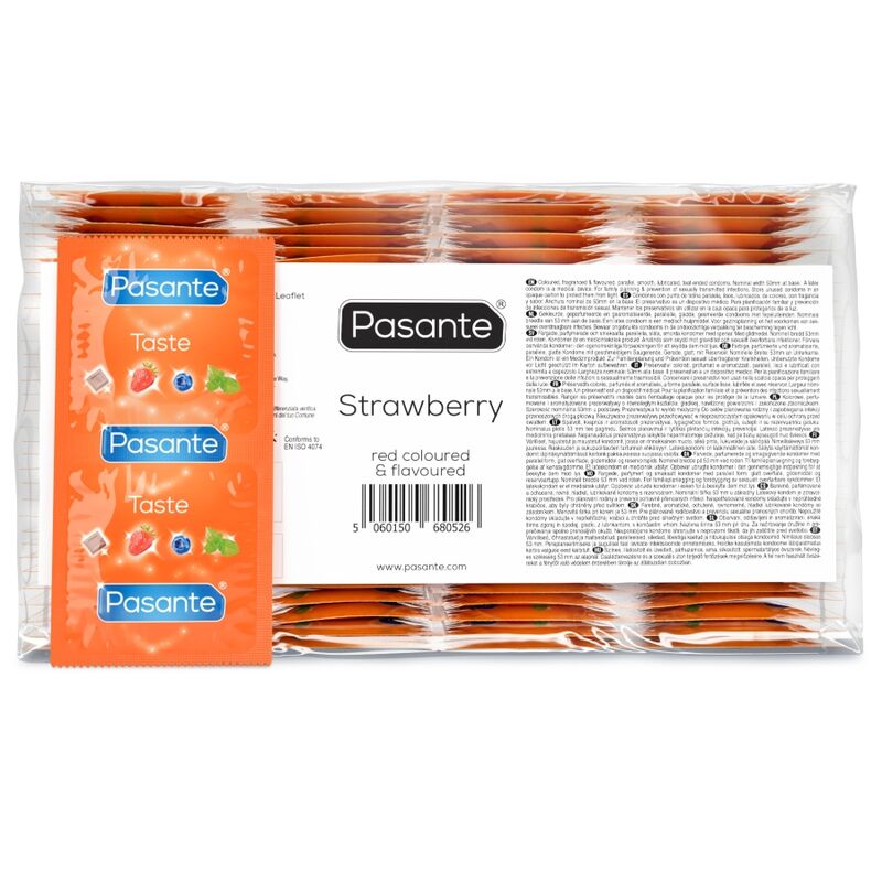 Pasante Jordgubbssmakade Kondomer 144-pack