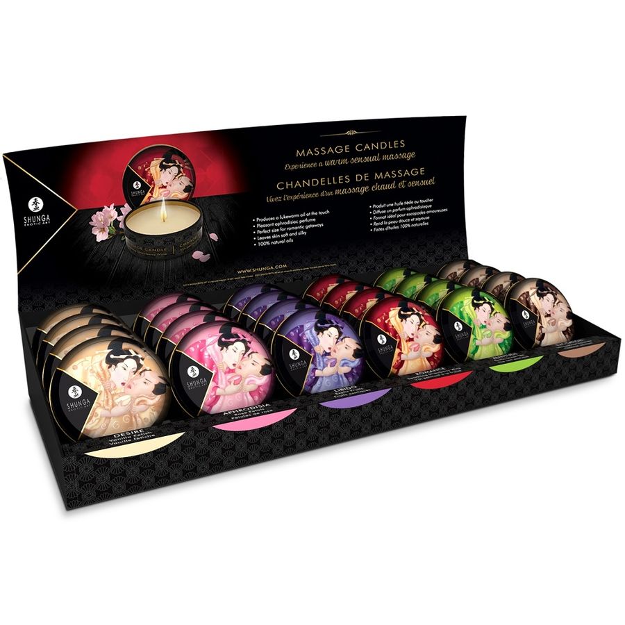 Shunga Massageljus Display 24-pack – Lugnande Dofter