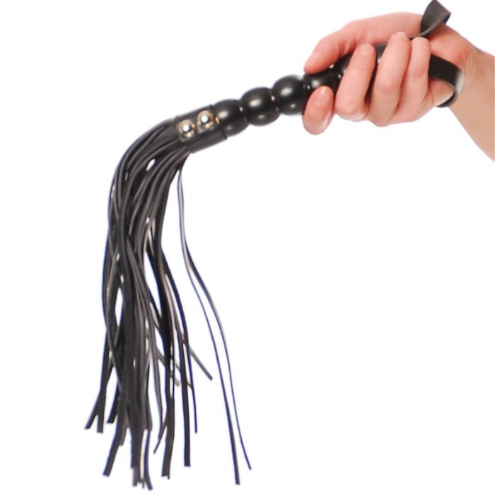 Svart Cat-O-Nine Tails med pärlhandtag