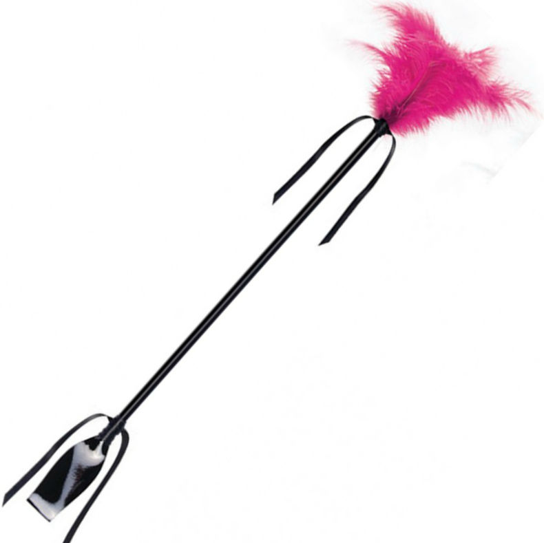 Svart och magenta piska med fjädrar