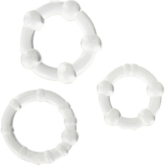 Set med tre transparenta penisringar