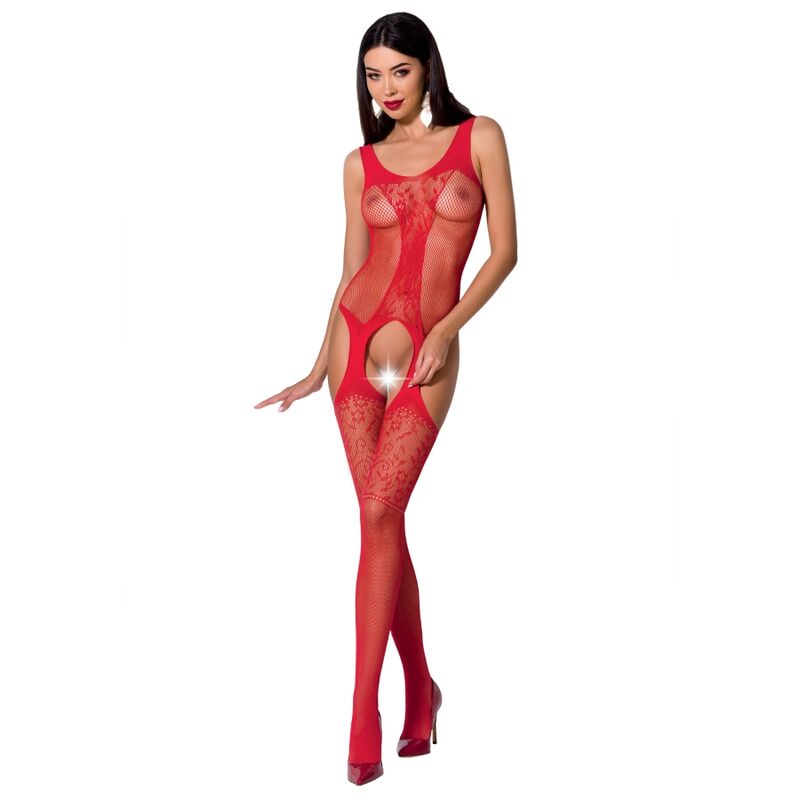 Passion Bodystocking BS072 – Röd spetsig nätbody med öppning