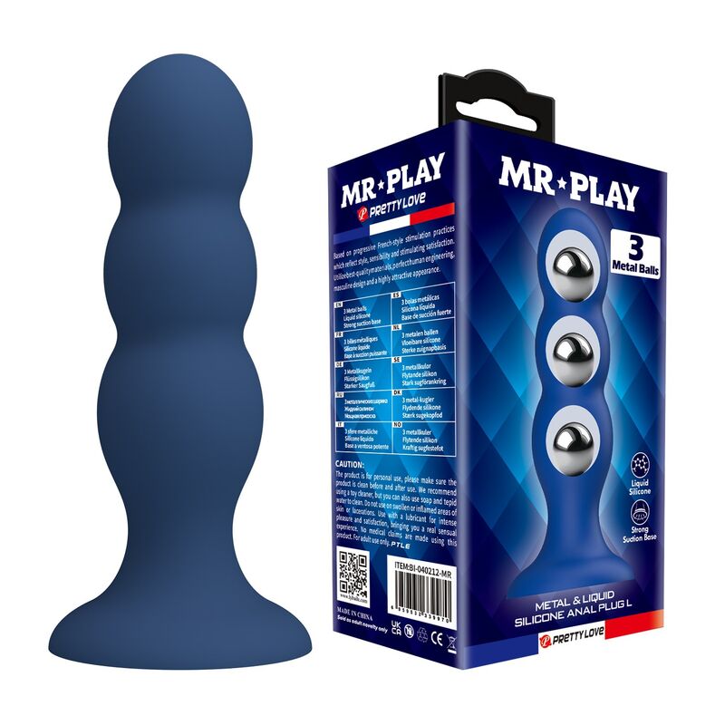 Anal plug med metallkulor och sugkopp – blå