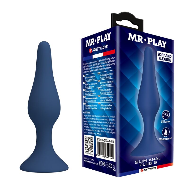 Mr Play Slim analplug storlek S – blå silikon