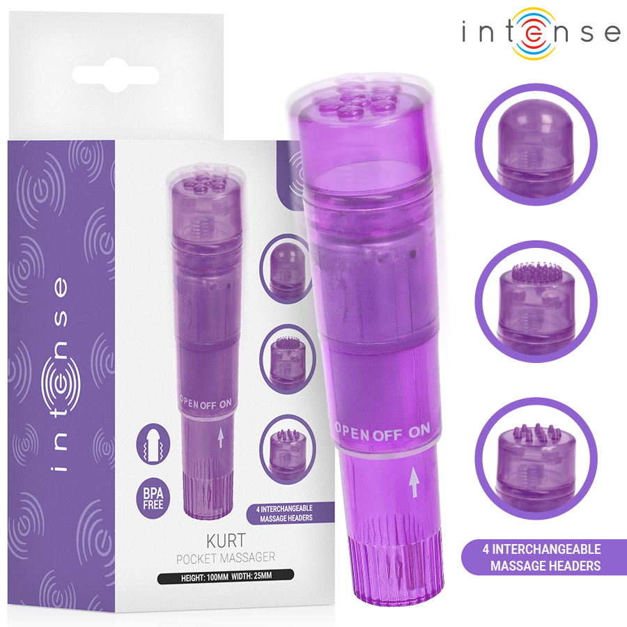 INTENSE Kurt minivibrator med 4 utbytbara huvuden lila
