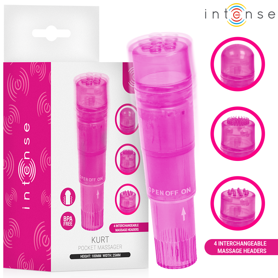 INTENSE Kurt minivibrator med 4 utbytbara huvuden – rosa