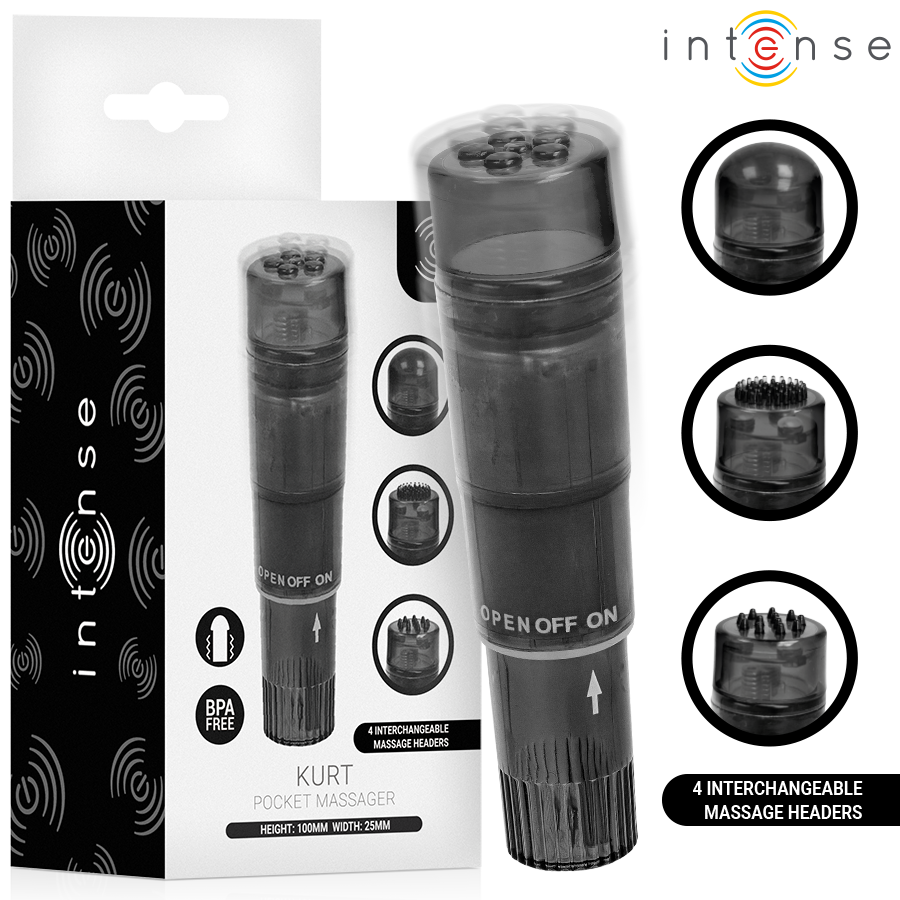 INTENSE Kurt minivibrator med 4 utbytbara huvuden – svart