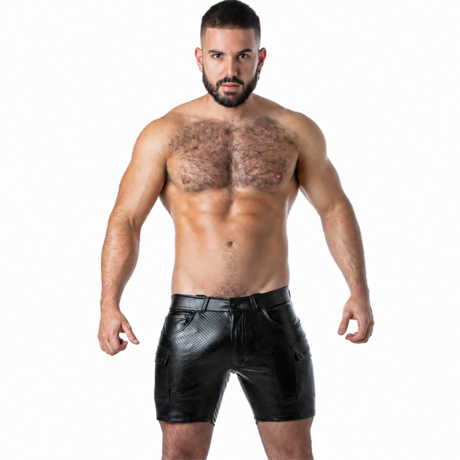 LOCKER GEAR - PUNCH HOLE LEATHERETTE CARGO SHORTS BLACK XL
