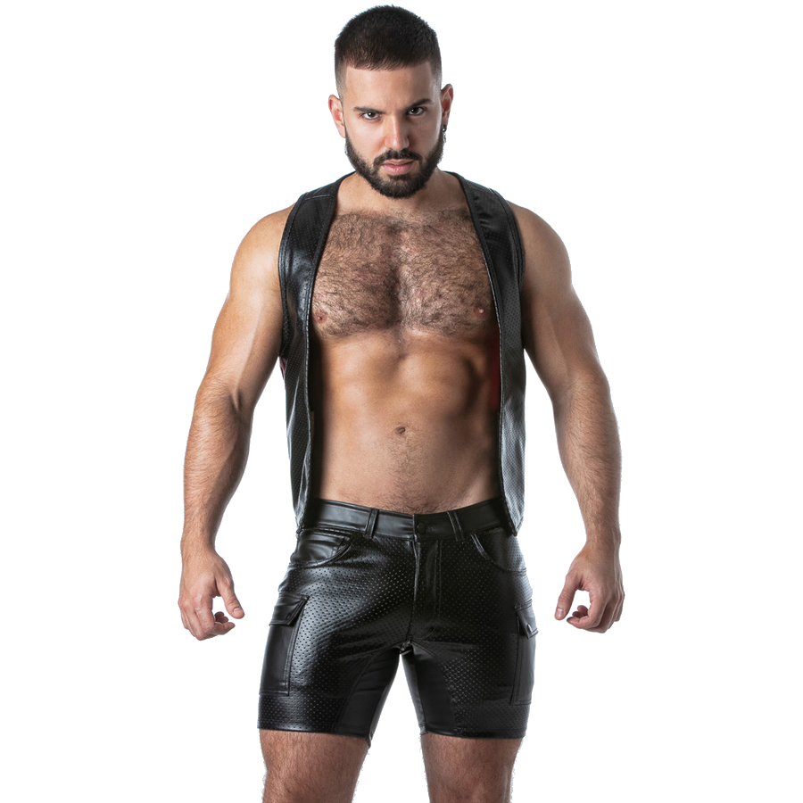 LOCKER GEAR - PUNCH HOLE LEATHERETTE VEST RED L